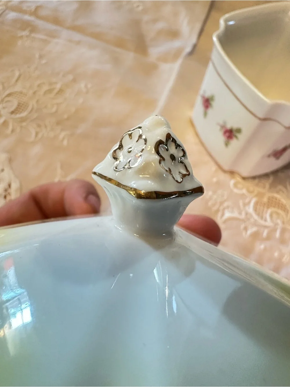 Vintage Royal Stafford English Bone China Lidded Jar Pink Roses Gold